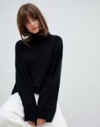 Asos Design Oversized Slouchy Roll Neck Sweater - Black