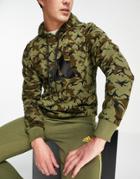 Adidas Hoodie With Large Bos In Khaki Camo-green