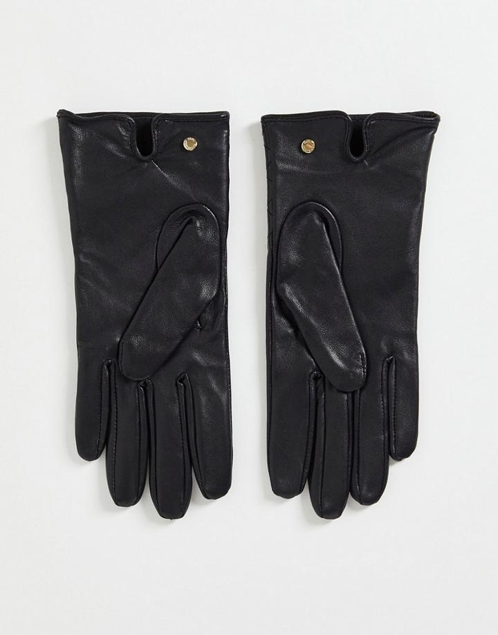Paul Costelloe Leather Quilted Detail Gloves In Black