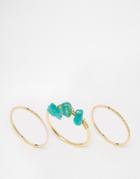 Orelia Three Pack Rings With Jagged Stones - Pale Gold
