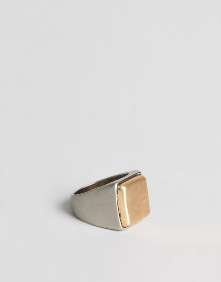 Asos Signet Ring In Mixed Metal - Silver
