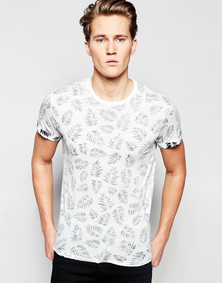 Threadbare Ohio Fern Print T-shirt - Navy