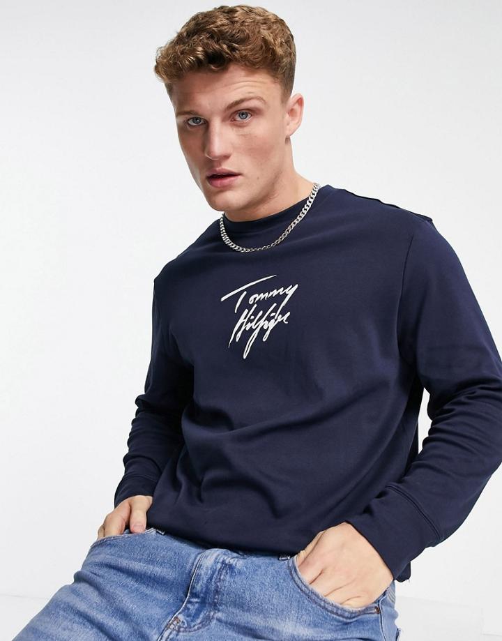 Tommy Hilfiger Lounge Sweatshirt With Chest Script Logo In Navy