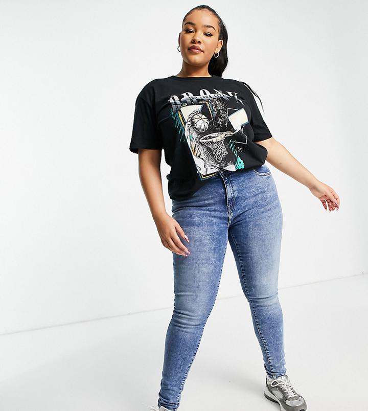 Only Curve High Waisted Skinny Jean In Light Blue Wash-blues