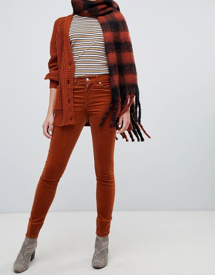 Monki Skinny Cord Pants In Rust - Brown
