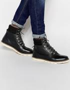 Asos Boots In Black Leather With Hiker Styling - Black