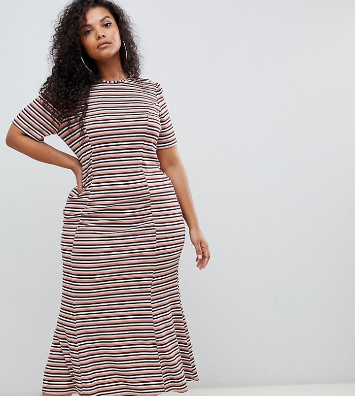 Asos Design Curve City Maxi Dress In Stripe Rib - Multi