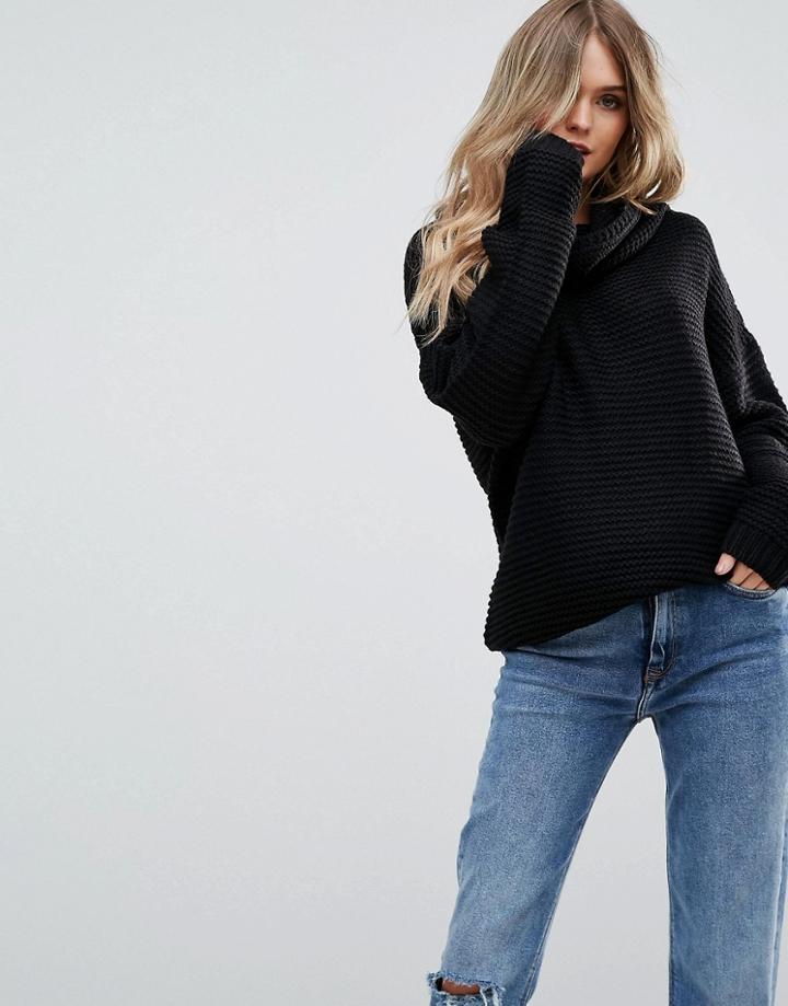 Brave Soul Hachi Oversize Chunky Sweater - Black