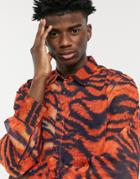 Asos Design Regular Fit Shirt With Blouson Sleeves In Sheer Animal Print-red