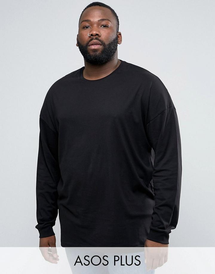 Asos Plus Oversized Long Sleeve T-shirt In Black - Black