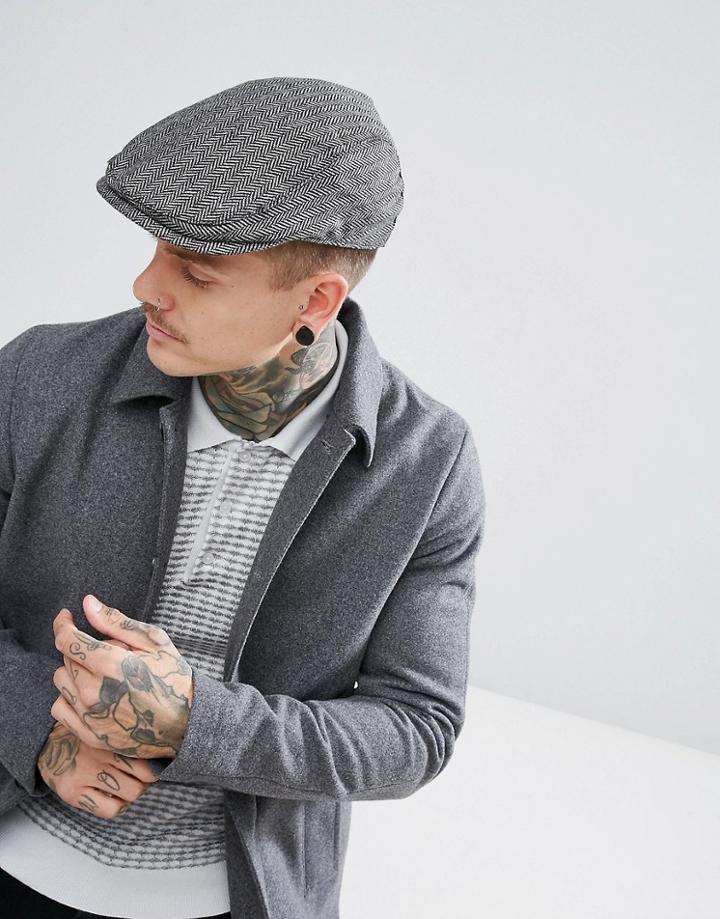 Asos Flat Cap In Gray Tweed - Gray