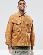 Reclaimed Vintage Camo Over Shirt In Over Dye In Regular Fit - Orange