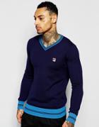 Fila Vintage Sweater With V Neck And F Box Logo - Navy