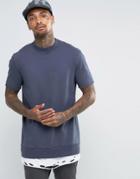 Asos Longline T-shirt With Distressed Hem In Heavyweight Jersey In Nav