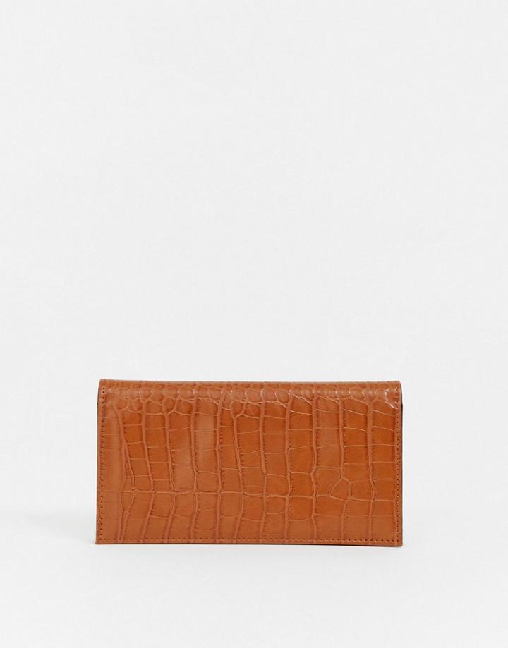 Asos Design Croc Effect Foldover Ladies' Wallet-tan