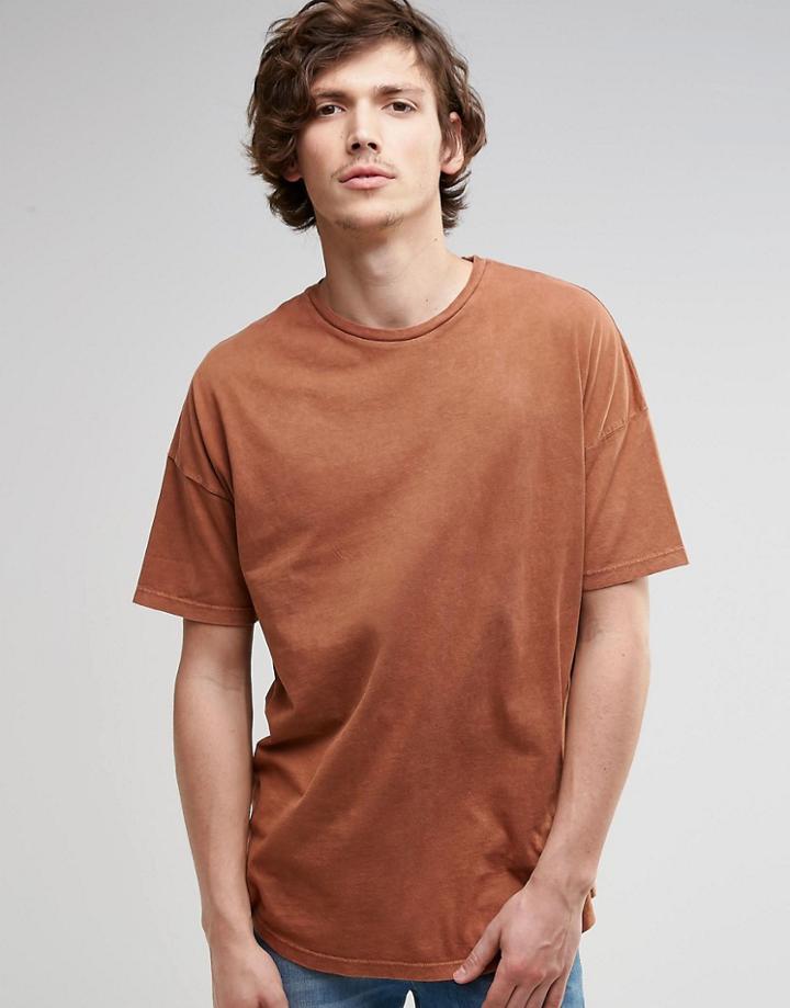 Asos Oversized T-shirt With Acid Wash In Rust - Orange Rust