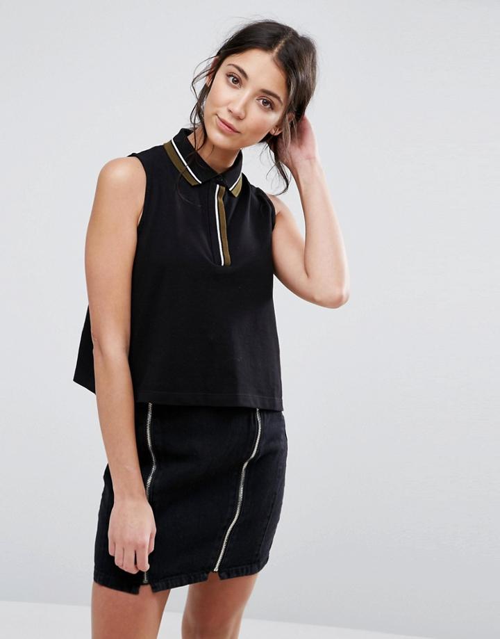 Native Youth Loose Fit Polo Crop Top - Black