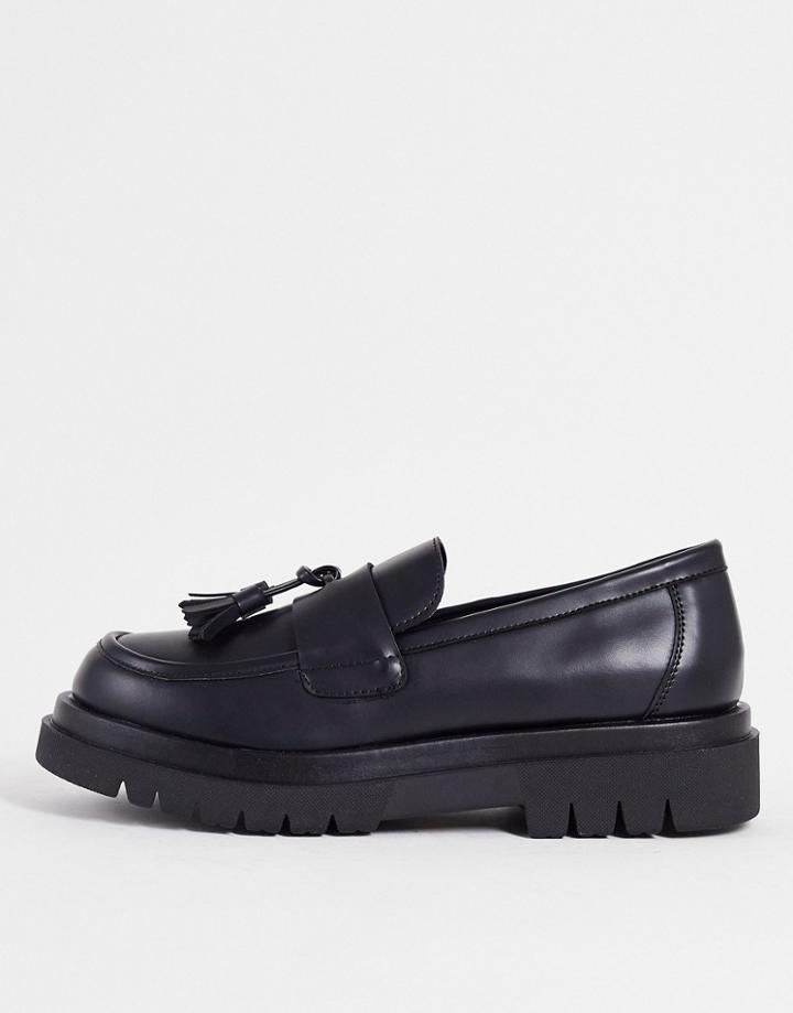 Truffle Collection Faux Leather Chunky Sole Tassel Loafers In Black
