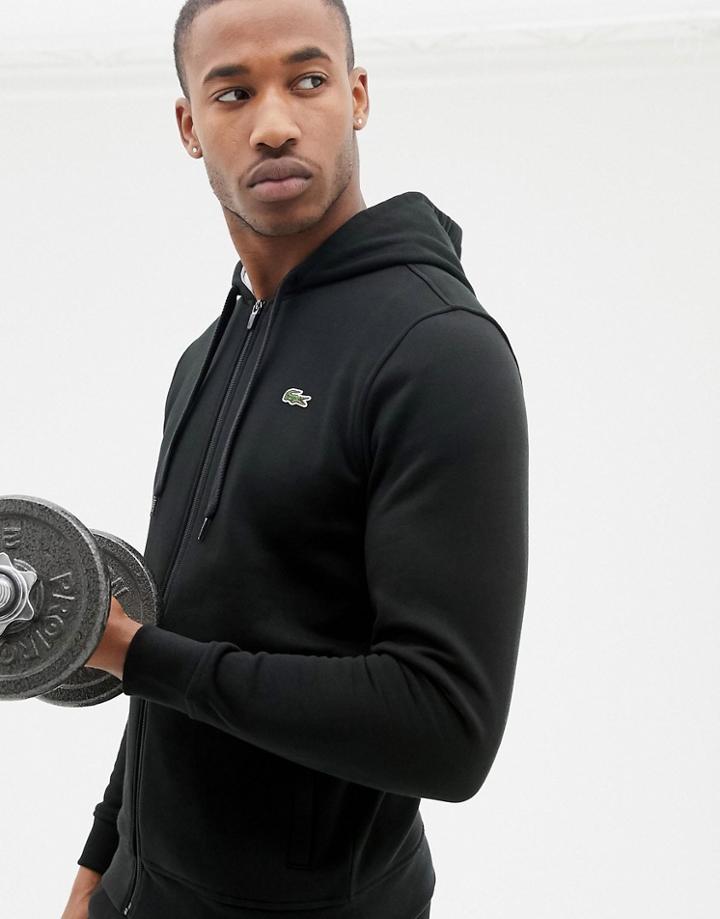 Lacoste Sport Hooded Zip Through Sweat In Black