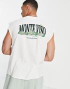Asos Design Oversized Tank In Off White With Mountain Back Print-neutral
