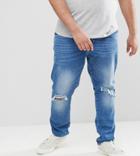 Jacamo Plus Skinny Fit Jeans In Rip & Repair In Navy - Navy