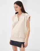 4th & Reckless Collared Knitted Vest In Cream-white