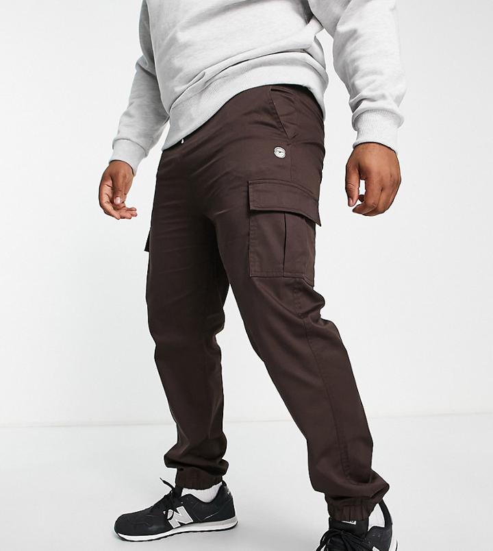Le Breve Plus Cargo Pants With Elasticated Waist & Hem In Dark Brown