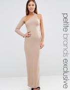John Zack Petite One Shoulder Slash Neck Mini Dress - Tan