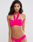 Asos Fuller Bust Exclusive Wrap Neck Bikini Top Dd-g - Beach Party Pink