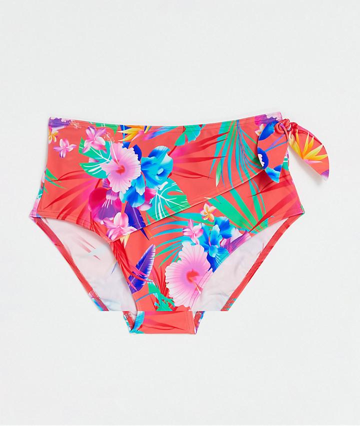 Figleaves Bora Bora Tummy Control Bikini Bottom In Sunset Red