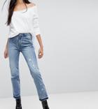 Missguided Tall Distressed Hem Jeans - Blue