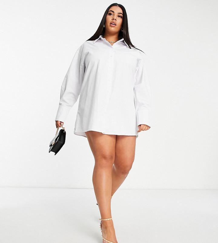 Public Desire Curve Oversized Shirt Dress With Open Back In White