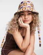 My Accessories London Oversized Bucket Hat In 70s Geometric Print With Ties - Part Of A Set-multi