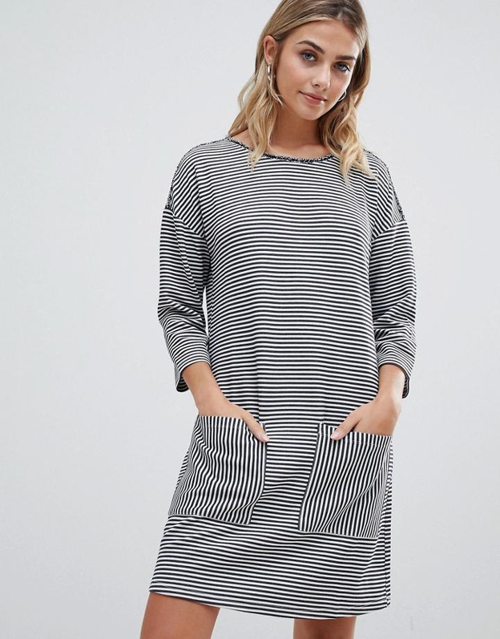 Jdy Agnes Stripe Pocketed Sweat Dress - Blue