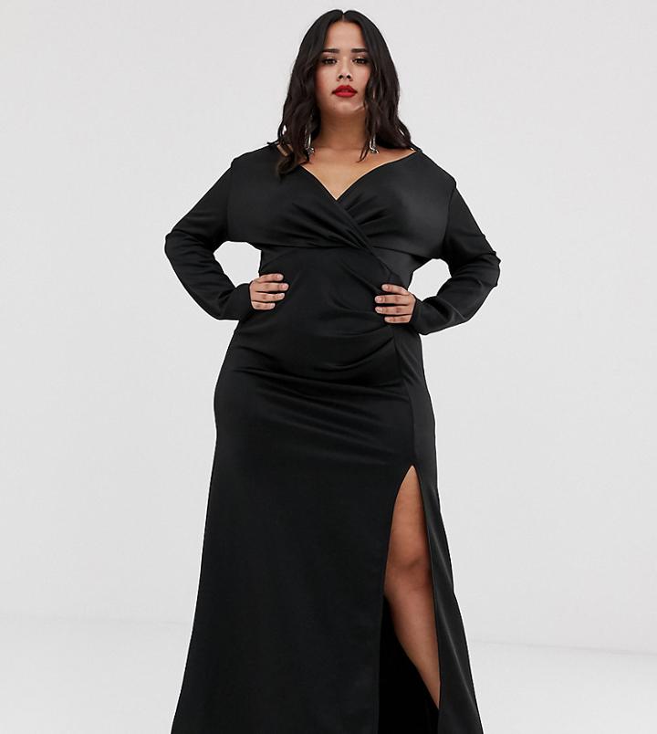 Tfnc Plus Scuba Maxi Wrap Dress In Black