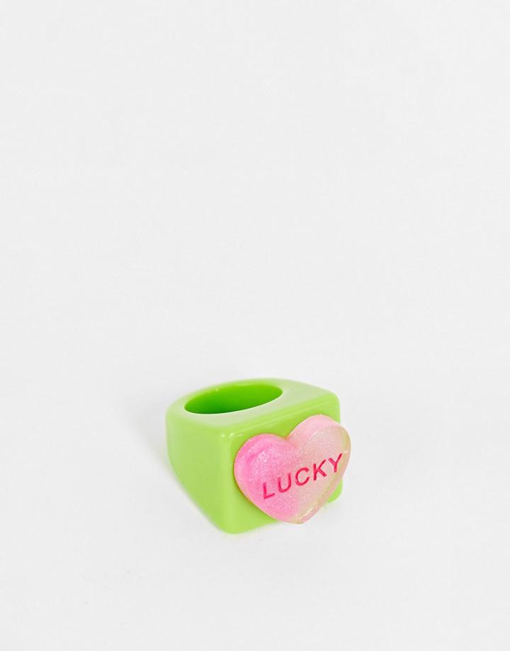 Vintage Supply Lucky Ring In Lime Resin-yellow