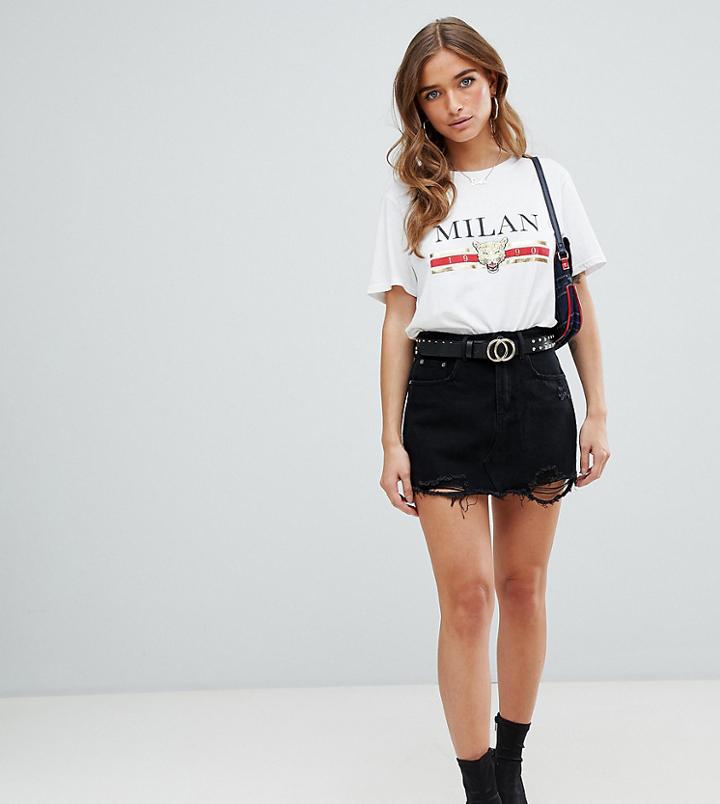 Missguided Petite Denim Mini Skirt In Black - Black