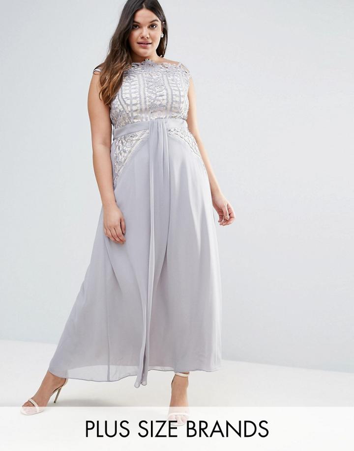 Little Mistress Plus Crochet Lace Drape Front Maxi Dress - Purple