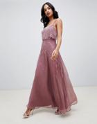 Asos Design Cami Maxi Dress With Delicate Pearl And Beaded Crop Top - Silver