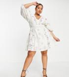Asos Edition Curve Floral Embroidered Mini Dress With Lace Inserts-white