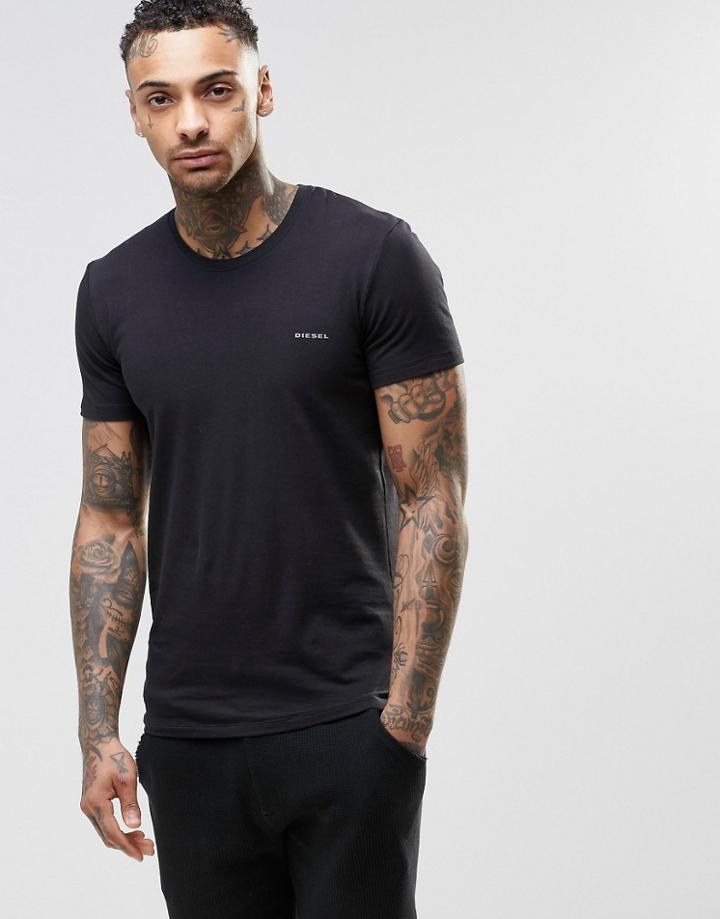 Diesel Logo Crew Neck T-shirt In Stretch Cotton - Black