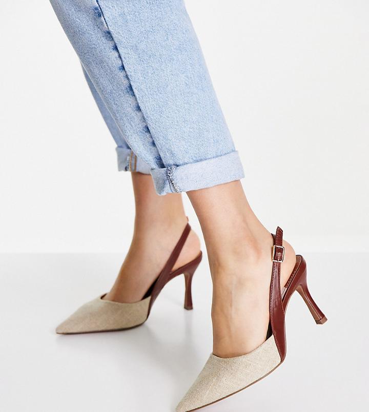 Asos Design Wide Fit Samber Slingback Stiletto Heels In Natural-neutral