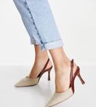 Asos Design Wide Fit Samber Slingback Stiletto Heels In Natural-neutral