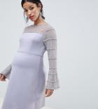 Asos Design Maternity Scuba Mini Dress With Embellished Sleeves And Back Detail - Gray