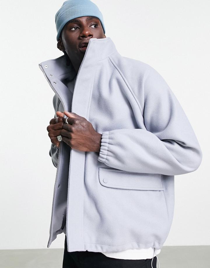 Topman Funnel Jacket With Wool In Blue-blues