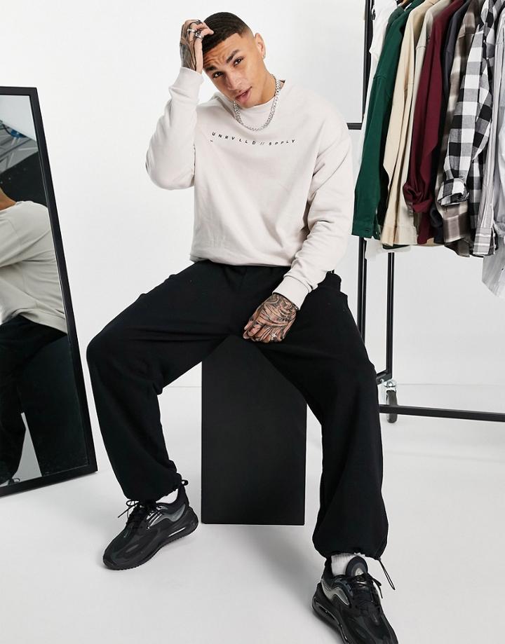 Asos Unrvlld Spply Oversized Sweatshirt With Logo Print In Neutral