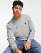Polo Ralph Lauren Player Logo Cotton Knit Sweater In Gray Heather