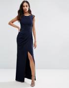 Michelle Keegan Loves Lipsy Ruched Lace Maxi Dress - Navy