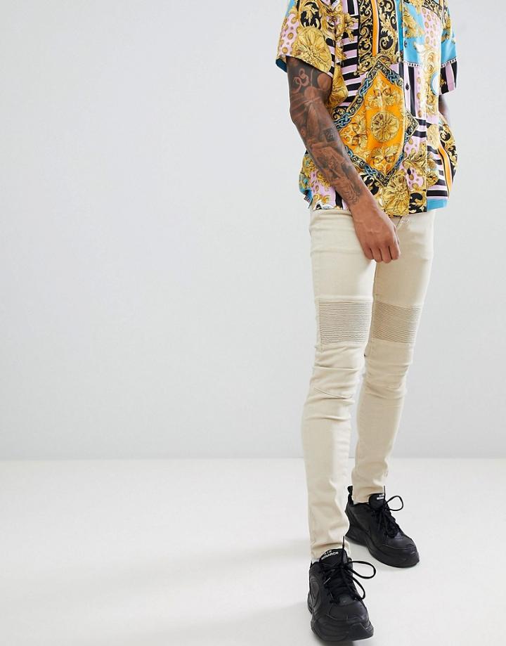 Sixth June Skinny Biker Jeans - Beige