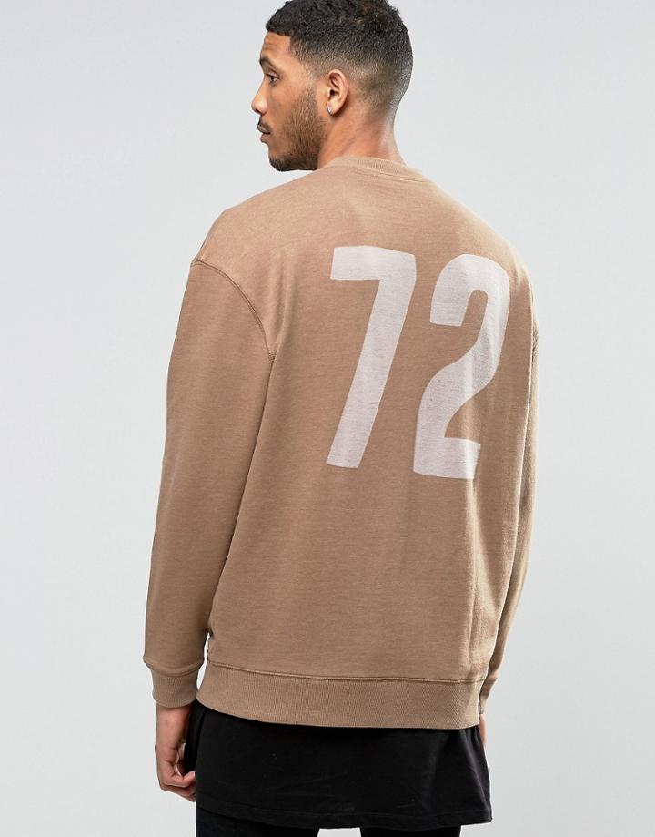 Asos Extreme Oversized Jersey Bomber Jacket With Burnout Number Print - Stone